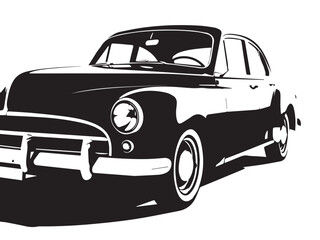 Naklejka premium Vintage classic car silhouette. Vintage car silhouette isolated on white background. Classic car silhouette vector design. 