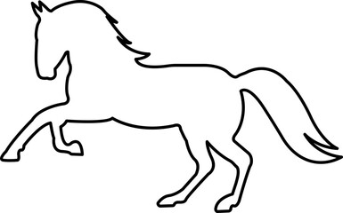 Horse silhouette line icon. Running, jumping, trotting, rearing horse vector isolated on transparent background. Wild animal symbol vector illustration.