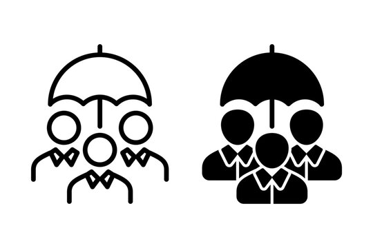 Insurance icon set. protection, and teamwork. Ideal for illustrating concepts of safety, security, and collective support