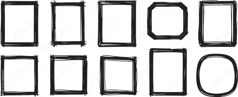 Poster collection of brushstroke frames: rectangular, square, and circular borders