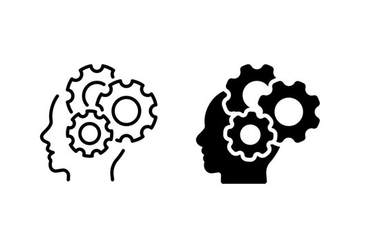 Head with Gears icon set. representing the thinking process, problem-solving, and mental activity. Suitable for  ideas, innovation, intelligence, and brainstorming