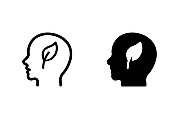 Human head with leaf icon set. symbolizing mindfulness, eco-consciousness, mental health, and connection with nature. Perfect for health, wellness, and environmental awareness projects