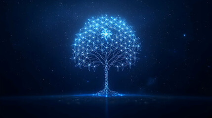 Abstract Glowing Blue Tree Graphic