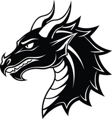 Detailed Black And White Dragon Head Line Art Illustration Design