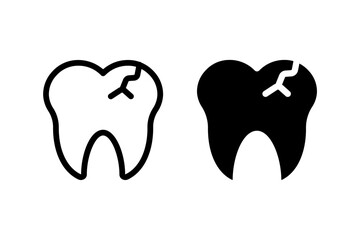 Cracked tooth icon set. representing dental problems, decay, and the need for oral care. Simple vector icon for dental health concepts
