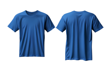 blue tshirt template, front and back view, transparent background, png file with white background