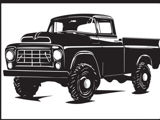 Vintage classic pickup truck silhouette. Black silhouette of a pickup truck isolated on white background. Vector silhouette.  © Shabeer