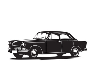 Fototapeta premium Vintage classic car silhouette. Vintage car silhouette isolated on white background. Classic car silhouette vector design. 