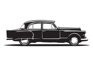 Vintage classic car silhouette. Vintage car silhouette isolated on white background. Classic car silhouette vector design.	