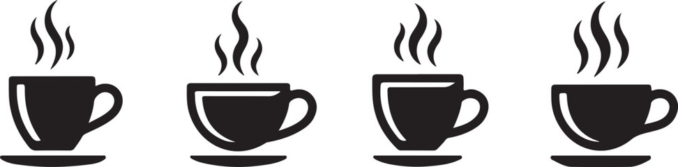  Set of Hot Coffee Cups with Steam, Coffee Drink, Beverage, Café, and Morning Concept, Hot Beverage for Breakfast or Relaxation