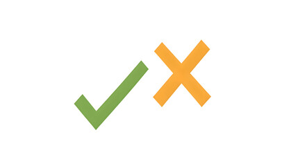 Obraz premium Green Checkmark and Orange Cross on Black Background Symbols for Approval and Rejection Decis