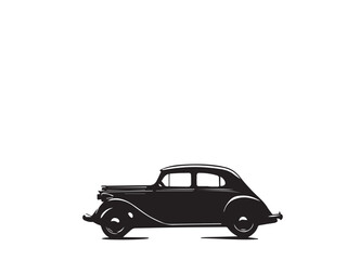 Fototapeta premium Vintage classic car silhouette. Vintage car silhouette isolated on white background. Classic car silhouette vector design. 