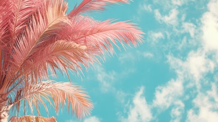 Obraz premium Abstract Creative Background with Pink Palm Leaves and Pastel Paint Splashes’ can be described as a vibrant and colorful design