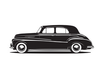 Obraz premium Vintage classic car silhouette. Vintage car silhouette isolated on white background. Classic car silhouette vector design. 