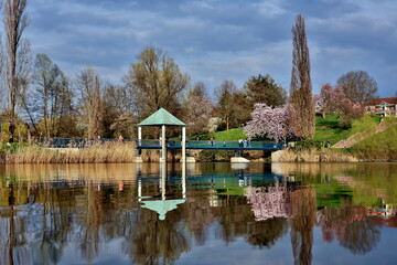 Fr&uuml;hlingslandschaft im Seepark in Freiburg