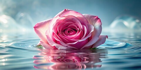 Pink Rose in Water, Floral Still Life,  Beautiful Bloom
