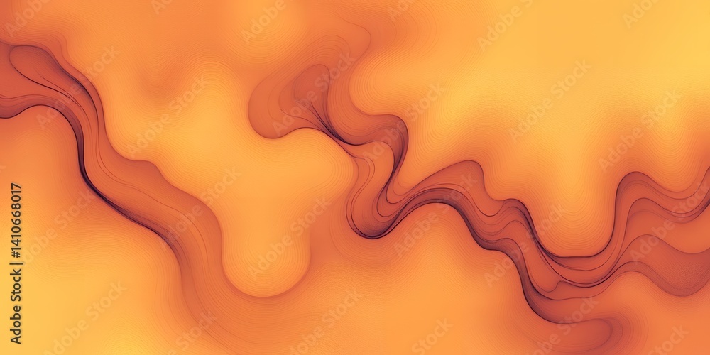 Poster abstract orange background with dark wavy lines creating a flowing and dynamic composition