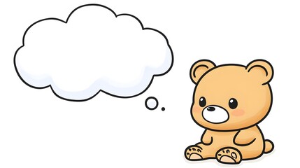 Cute Cartoon Bear Cub with Thought Bubble Illustration