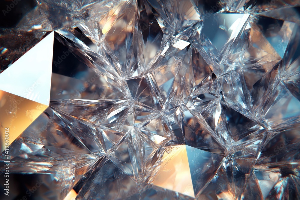 Poster shimmering crystal patterns reflecting light in an abstract design within a close-up view