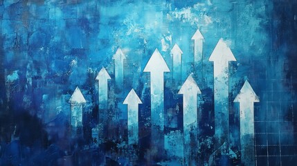 Blue background with painted white arrows pointing upwards, symbolizing growth