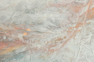 Art hand drawn Oil, Acrylic brush stroke smear blot painting canvas wall. Abstract relief texture gold, beige, white gray pastel color stain neutral background.