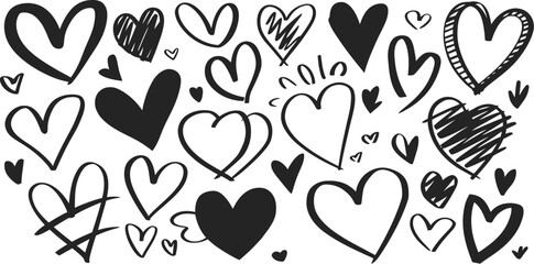 Fototapeta premium Hand-Drawn Heart Doodle Set – Black and White Minimalist Love Symbol Sketches