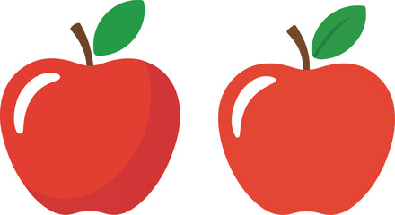  Red Apples with Green Leaves, Fresh Fruit, Healthy Eating, Organic Produce, Nutrition, Apple Icon, Fruit Illustration for Health and Food Concepts