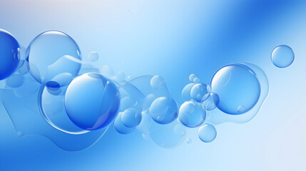 Serene dance of translucent blue bubbles floating gently on a tranquil azure background.