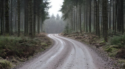 Fototapeta premium Forest Road Scene In Winter Day