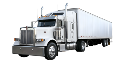 A sleek white semitruck with a long trailer perfect for logistics and transportation imagery