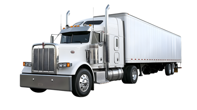 A sleek white semitruck with a long trailer perfect for logistics and transportation imagery