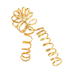 Gold vibrant collection of curls, bows, ribbons, hand-painted in watercolor with gold paint accents. Isolate elements are presented for decorating and designing textiles, interior, wallpaper, prints