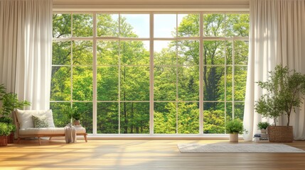 Fototapeta premium A room devoid of furnishings features expansive windows that create a sense of brightness and spaciousness, while also providing a view of the outside and filling the space with natural light,