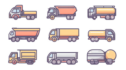 Collection of Various Trucks Dump Tanker and Cargo Vehicles for Transportation and Logistics