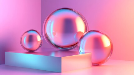 Obraz premium A transparent pedestal is shown from the front against an abstract gradient backdrop of blue and green hues, ideal for showcasing products in a stylish manner