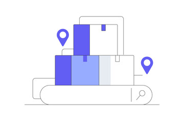 Parcel search concept, Find package box, search product. E-commerce, delivery services, online shopping, retail, logistics, customer service, and product tracking. Flat Cartoon Vector Illustration Web