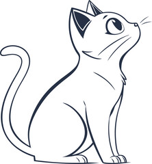 Elegant Illustration of a Graceful Cat with Curious Pose in Monochrome Style