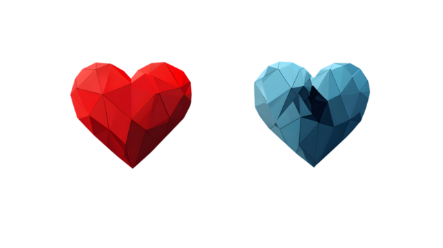 Geometric Heart Shapes in Red and Blue Modern Design for Love Romance and Emotion