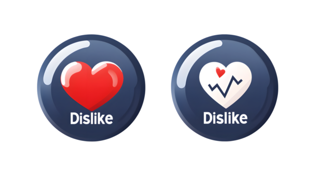 Dislike Buttons with Heart Icons Social Media Reactions User Feedback Symbols Interactive De