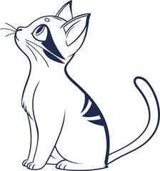 Elegant Illustration of a Graceful Cat with Curious Pose in Monochrome Style