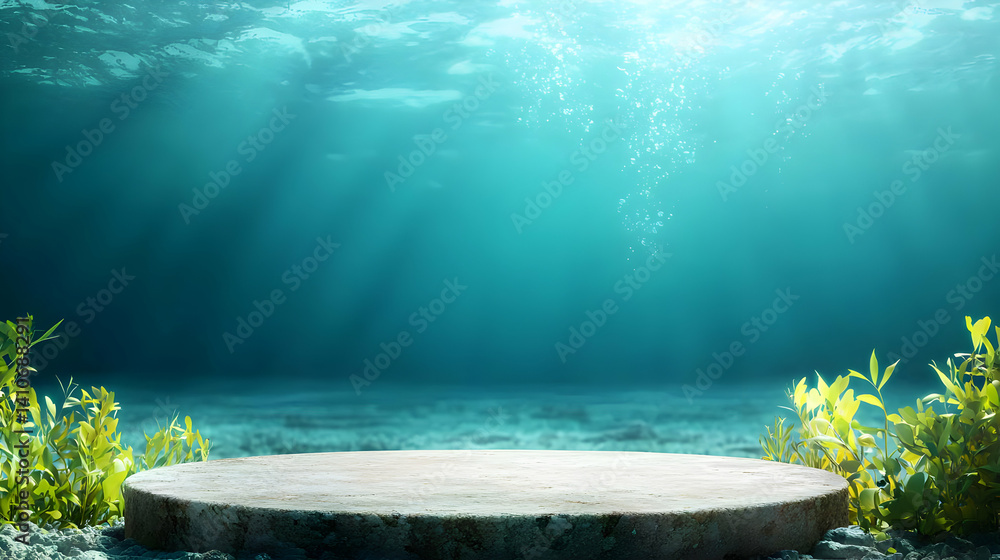 Poster underwater scene with empty platform