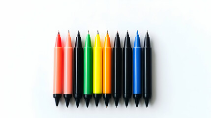 Colorful Markers Arranged on White Background