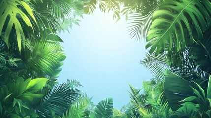 Fototapeta premium Palm leaves serve as a border for backgrounds that feature vegetation and outdoor settings