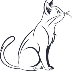 Elegant Illustration of a Graceful Cat with Curious Pose in Monochrome Style