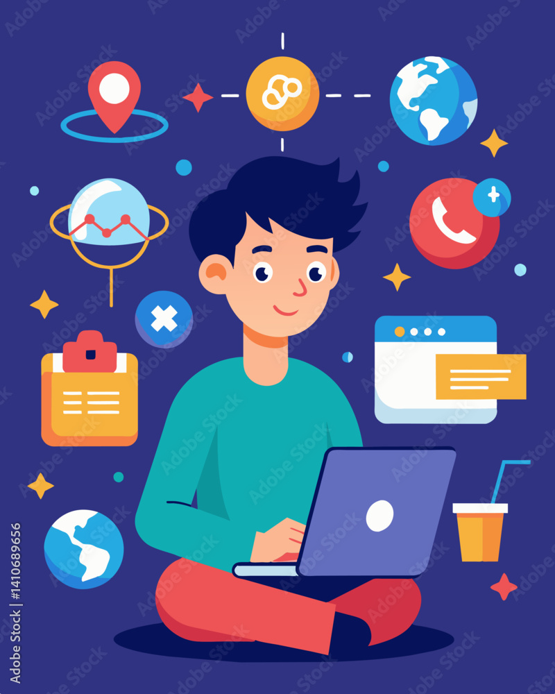 Aufkleber a teenager scrolling through articles and videos online selfteaching themselves about quantum comput