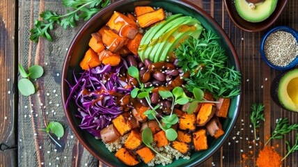 Vibrant quinoa bowl with fresh vegetables and avocado for healthy eating