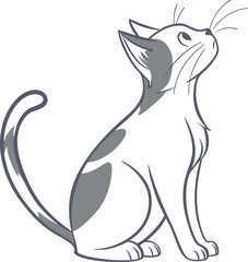 Elegant Illustration of a Graceful Cat with Curious Pose in Monochrome Style