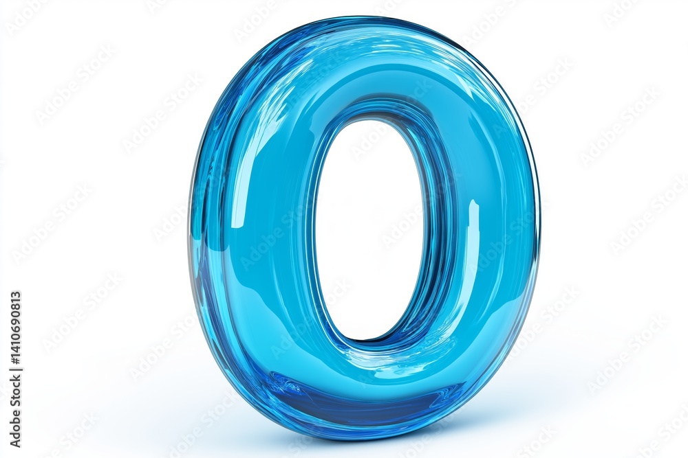 Fototapete Blue number zero in transparent glass design with smooth glossy surface symbolizing clean minimalism and futuristic digital style, Generative AI