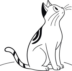 Elegant Illustration of a Graceful Cat with Curious Pose in Monochrome Style