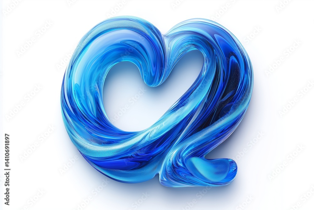 Poster creative heart-shaped number two formed from blue swirling liquid representing romantic emotion, flu